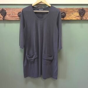 Iridium Black Cotton Lycra Scoop Neck 3/4 Sleeve T-Shirt Dress‎ with Pockets S